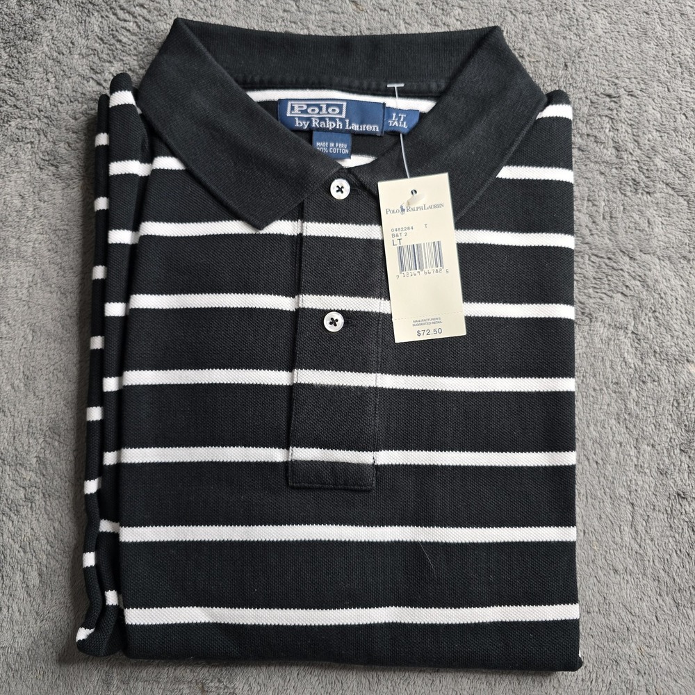 NWT Polo Ralph Lauren Mesh Polo Shirt Mens Large Tall Black Stripe S/S Pink Pony
